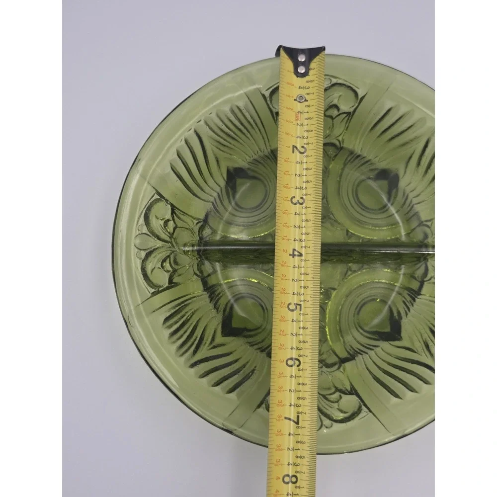 Indiana Glass Kilerney Vintage Green Circle Party Tray with Handle Divided